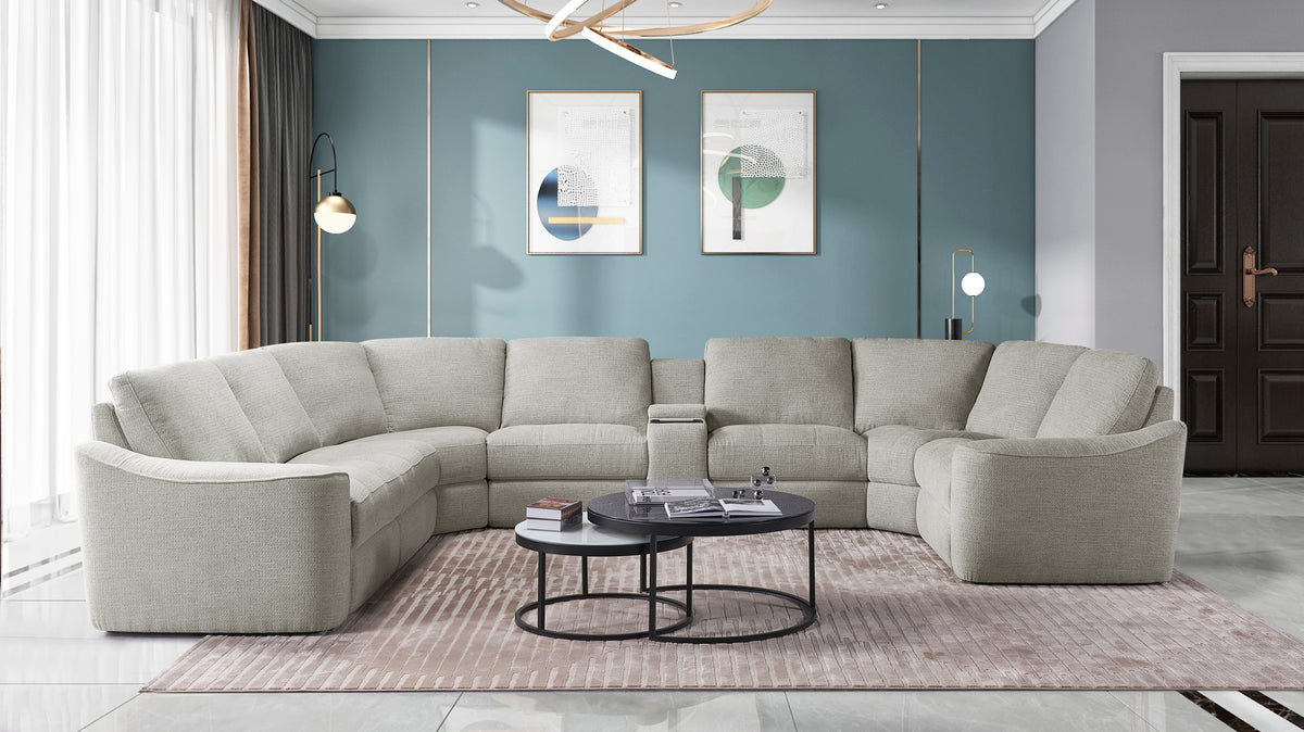 Devine Power Recliner Sectional Sofa with Storage Console, Wireless & USB Charging – Polyester Blend Reclining Couch with Cup Holders