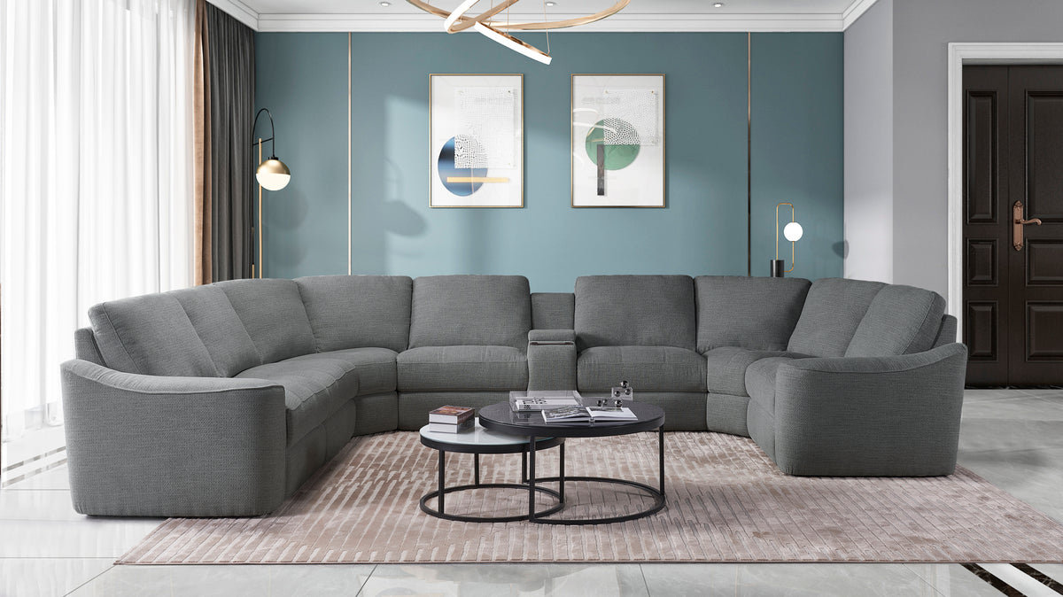 Devine Power Recliner Sectional Sofa with Storage Console, Wireless & USB Charging – Polyester Blend Reclining Couch with Cup Holders