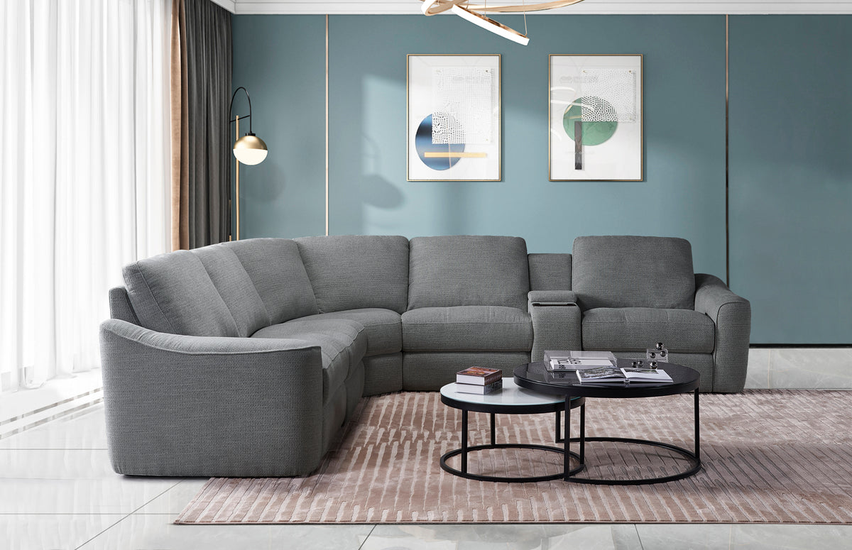 Devine Power Reclining Sectional Sofa – Built-In USB, Wireless Charging, Storage & Cup Holders, Plush Polyester Upholstery