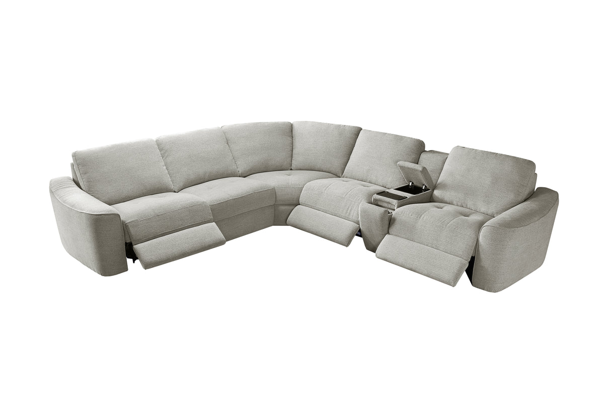 Devine Power Reclining Sectional Sofa – Built-In USB, Wireless Charging, Storage & Cup Holders, Plush Polyester Upholstery