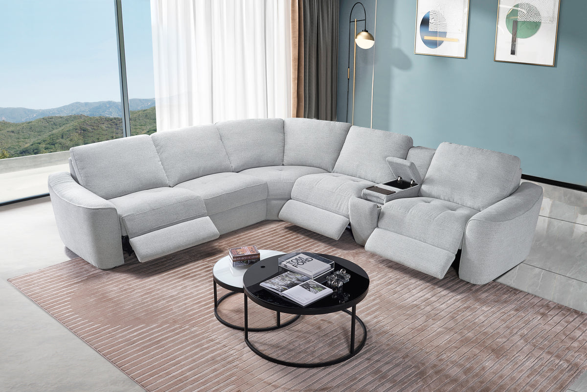 Devine Power Reclining Sectional Sofa – Built-In USB, Wireless Charging, Storage & Cup Holders, Plush Polyester Upholstery