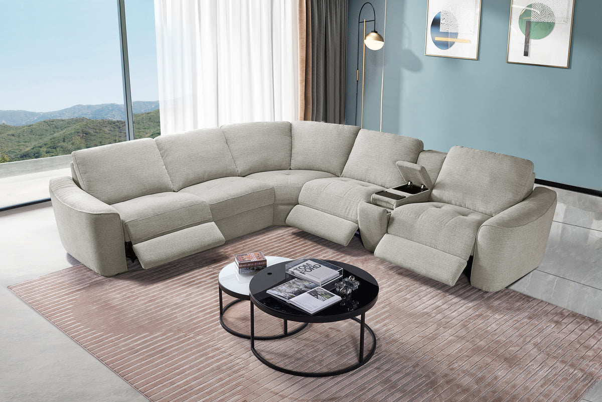 Devine Power Reclining Sectional Sofa – Built-In USB, Wireless Charging, Storage & Cup Holders, Plush Polyester Upholstery
