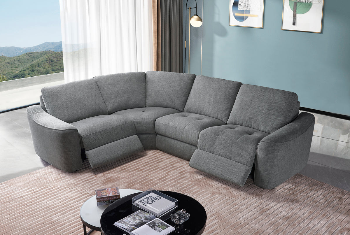 Devine Power Reclining Sectional Sofa with Storage Console, Cup Holders, USB Ports & Wireless Charging – Soft Polyester Upholstery
