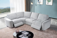 Devine Power Reclining Sectional Sofa with Storage Console, Cup Holders, USB Ports & Wireless Charging – Soft Polyester Upholstery