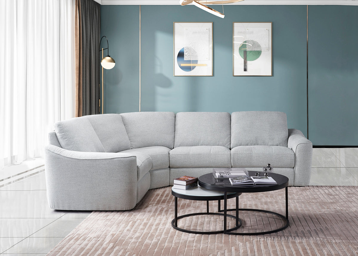 Devine Power Reclining Sectional Sofa with Storage Console, Cup Holders, USB Ports & Wireless Charging – Soft Polyester Upholstery