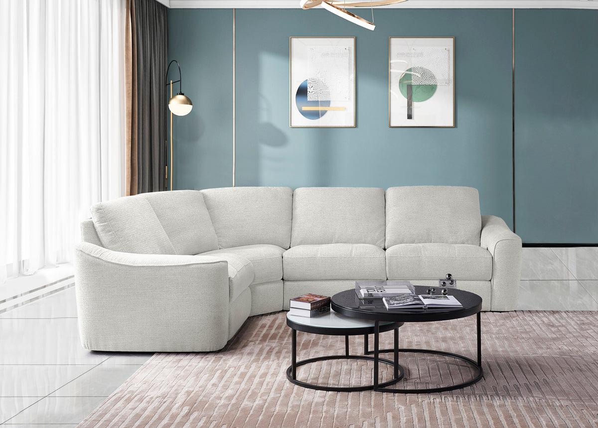 Devine Power Reclining Sectional Sofa with Storage Console, Cup Holders, USB Ports & Wireless Charging – Soft Polyester Upholstery