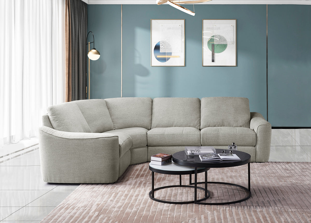 Devine Power Reclining Sectional Sofa with Storage Console, Cup Holders, USB Ports & Wireless Charging – Soft Polyester Upholstery