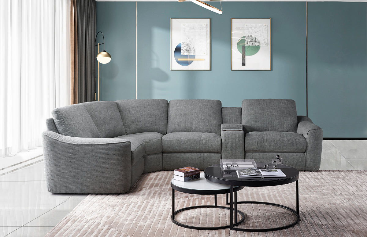 Devine Power Reclining Sectional Sofa with Wireless Charger, USB Ports, Cup Holders & Storage – Modern Plush Upholstered Couch