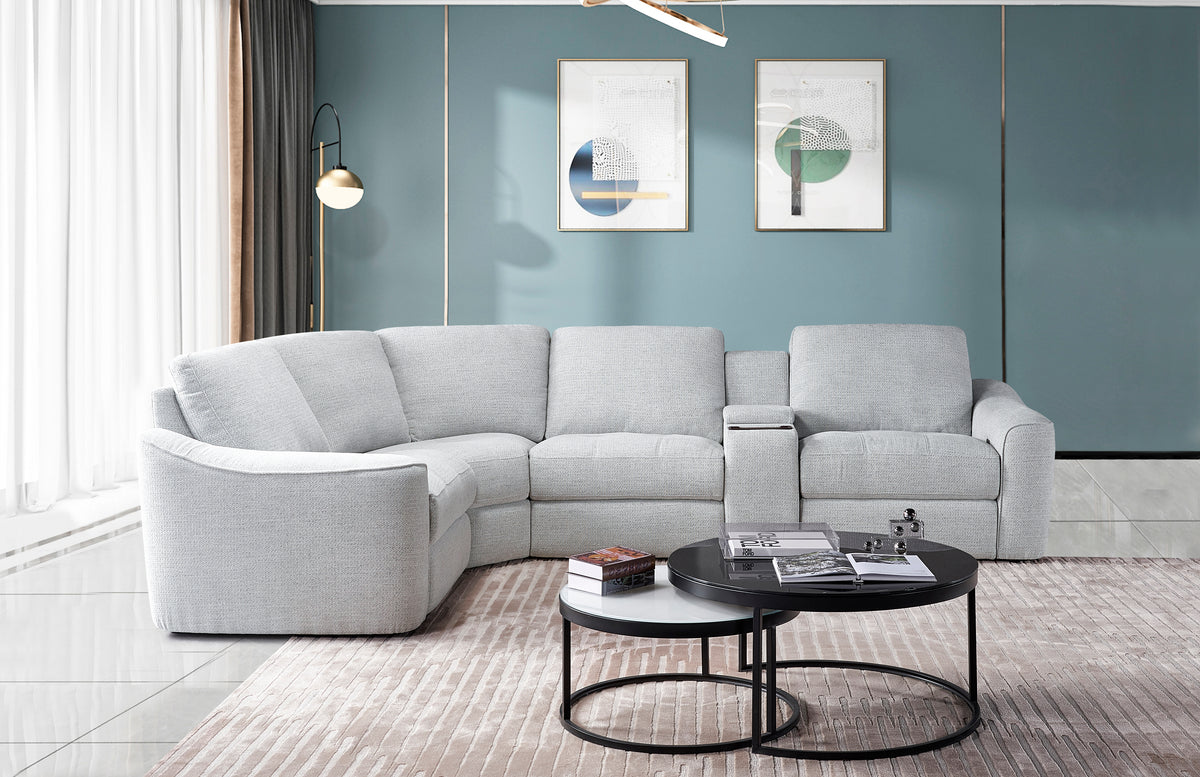 Devine Power Reclining Sectional Sofa with Wireless Charger, USB Ports, Cup Holders & Storage – Modern Plush Upholstered Couch