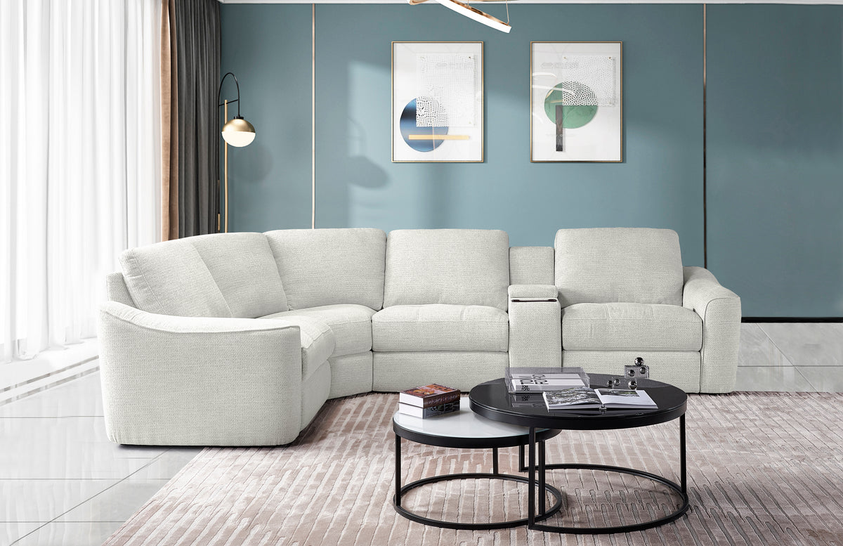 Devine Power Reclining Sectional Sofa with Wireless Charger, USB Ports, Cup Holders & Storage – Modern Plush Upholstered Couch