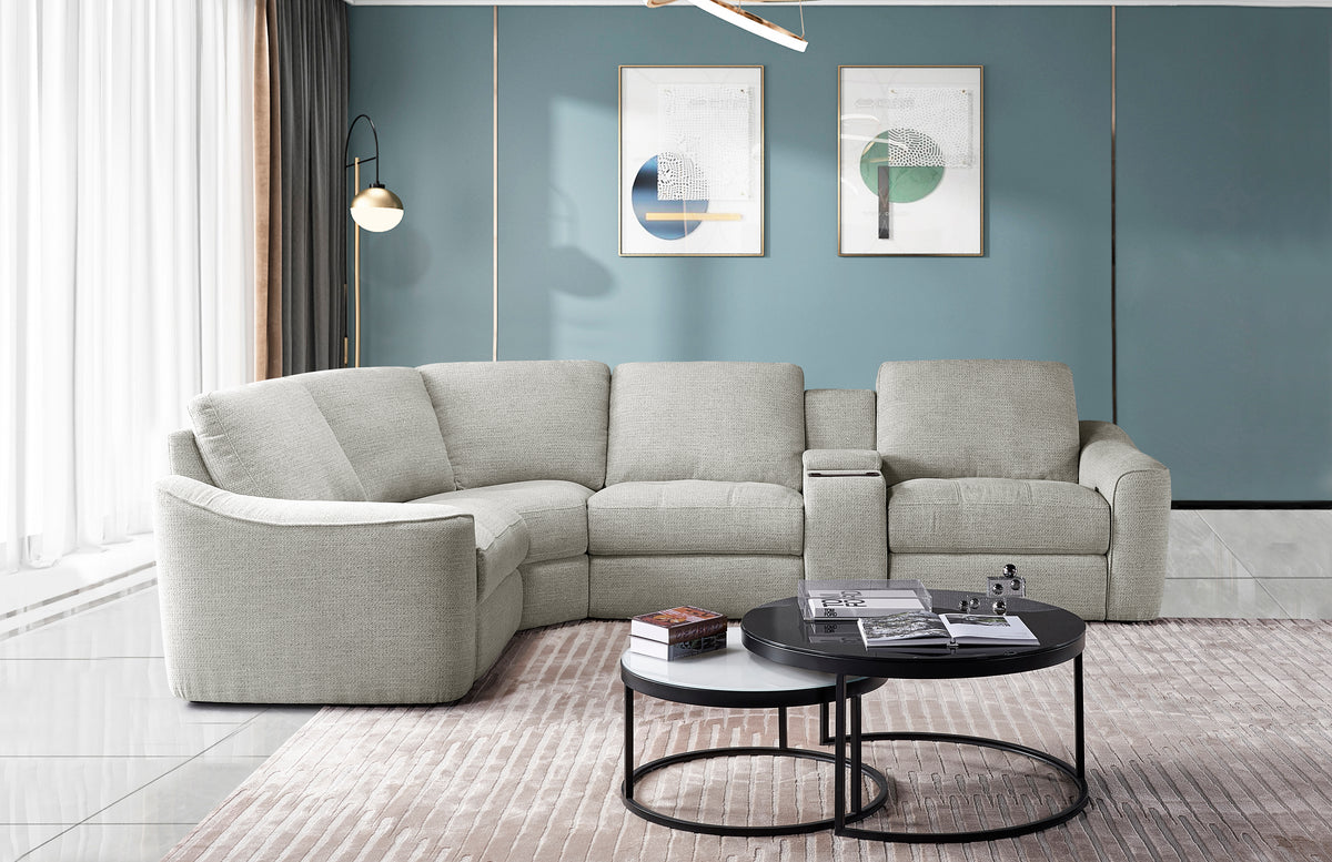 Devine Power Reclining Sectional Sofa with Wireless Charger, USB Ports, Cup Holders & Storage – Modern Plush Upholstered Couch