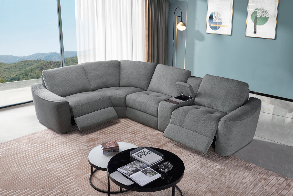 Devine Power Reclining Sectional Sofa with Wireless Charger, USB Ports, Cup Holders & Storage – Modern Plush Upholstered Couch