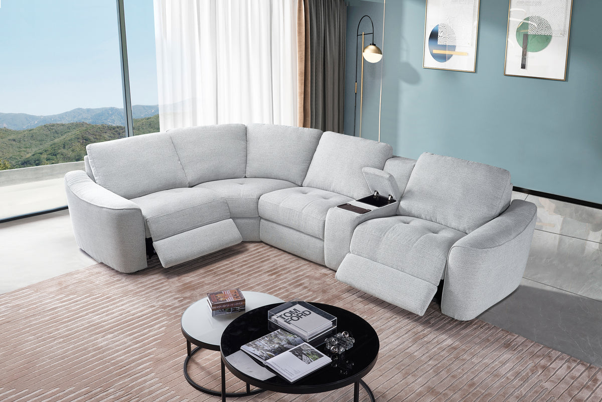 Devine Power Reclining Sectional Sofa with Wireless Charger, USB Ports, Cup Holders & Storage – Modern Plush Upholstered Couch