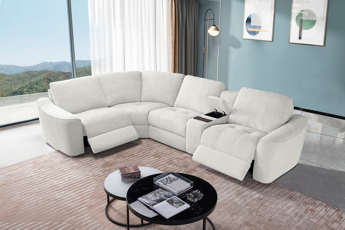 Devine Power Reclining Sectional Sofa with Wireless Charger, USB Ports, Cup Holders & Storage – Modern Plush Upholstered Couch