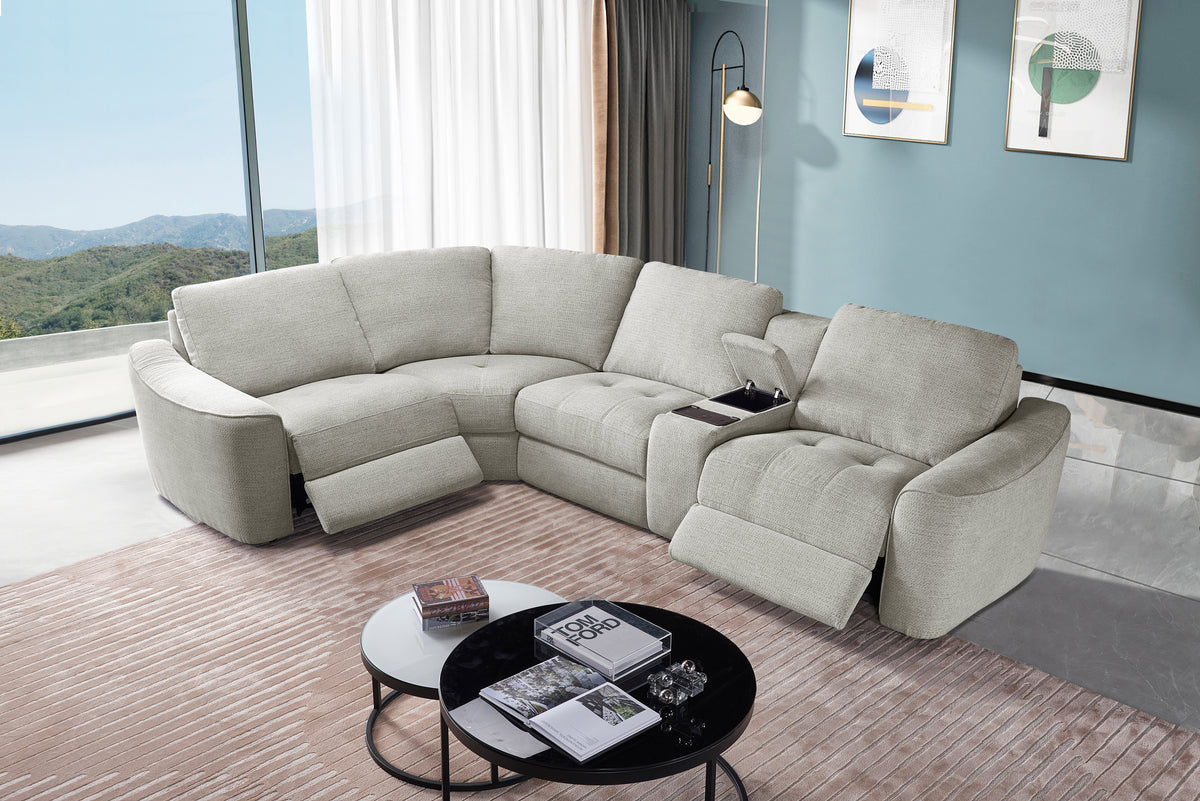 Devine Power Reclining Sectional Sofa with Wireless Charger, USB Ports, Cup Holders & Storage – Modern Plush Upholstered Couch
