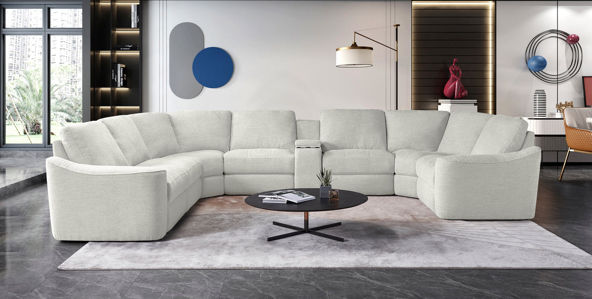 Devine Power Recliner Sectional Sofa with Storage Console, Wireless & USB Charging – Polyester Blend Reclining Couch with Cup Holders