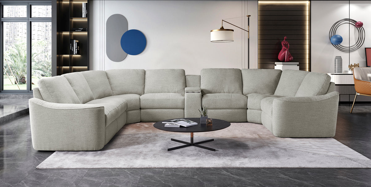 Devine Power Recliner Sectional Sofa with Storage Console, Wireless & USB Charging – Polyester Blend Reclining Couch with Cup Holders