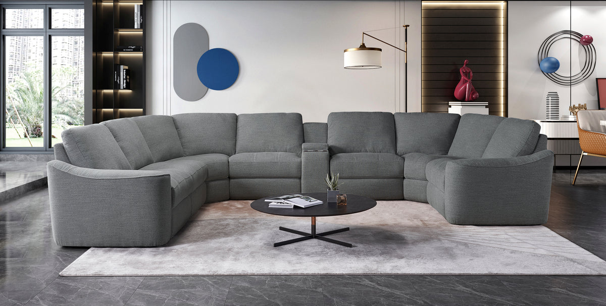 Devine Power Recliner Sectional Sofa with Storage Console, Wireless & USB Charging – Polyester Blend Reclining Couch with Cup Holders