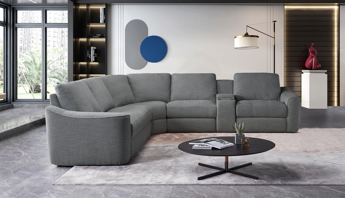 Devine Power Reclining Sectional Sofa – Built-In USB, Wireless Charging, Storage & Cup Holders, Plush Polyester Upholstery