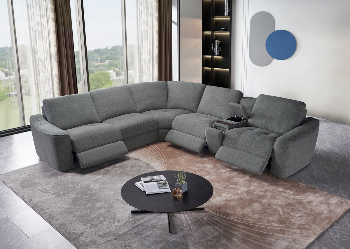 Devine Power Reclining Sectional Sofa – Built-In USB, Wireless Charging, Storage & Cup Holders, Plush Polyester Upholstery