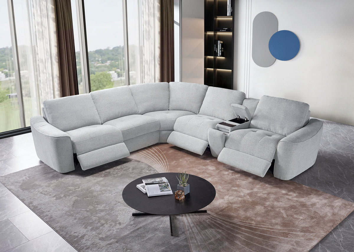 Devine Power Reclining Sectional Sofa – Built-In USB, Wireless Charging, Storage & Cup Holders, Plush Polyester Upholstery