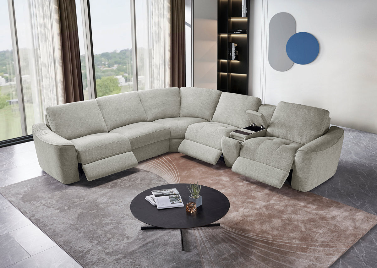 Devine Power Reclining Sectional Sofa – Built-In USB, Wireless Charging, Storage & Cup Holders, Plush Polyester Upholstery