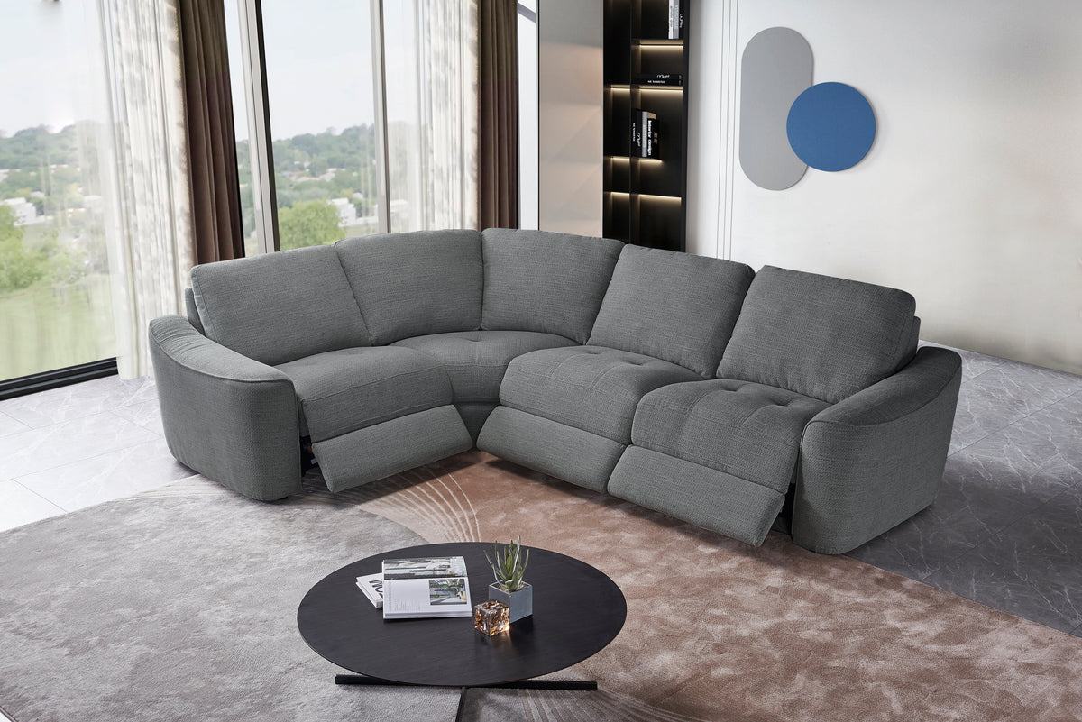 Devine Contemporary Power Recliner Sectional with Built-In Storage, Wireless Charger, USB Ports & Drink Holders – Soft Durable Fabric Couch