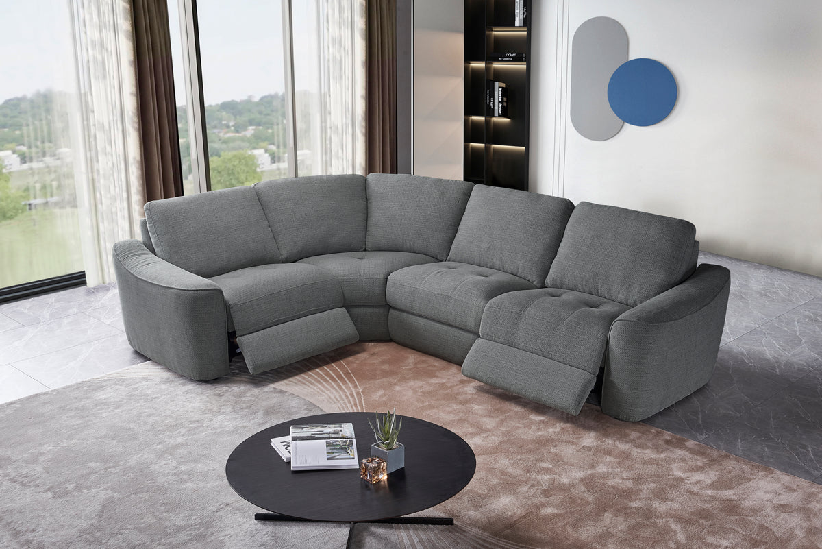 Devine Power Reclining Sectional Sofa with Storage Console, Cup Holders, USB Ports & Wireless Charging – Soft Polyester Upholstery