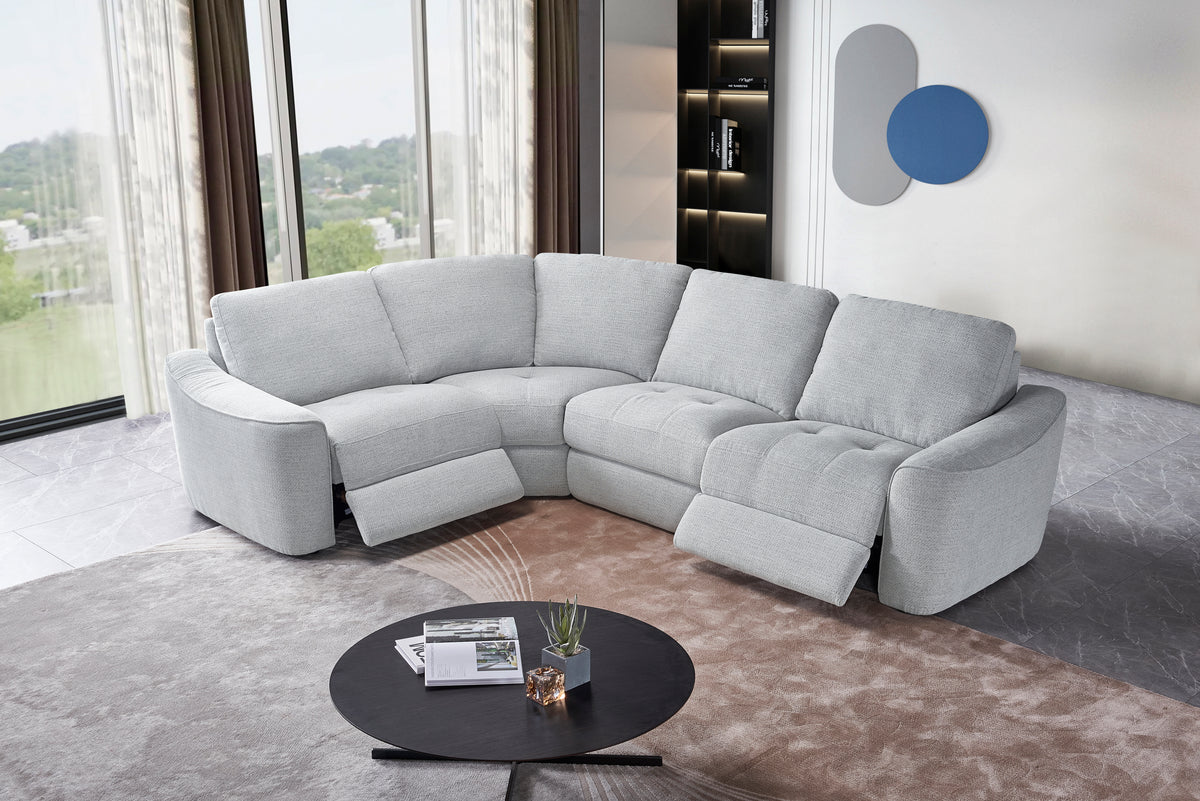 Devine Power Reclining Sectional Sofa with Storage Console, Cup Holders, USB Ports & Wireless Charging – Soft Polyester Upholstery