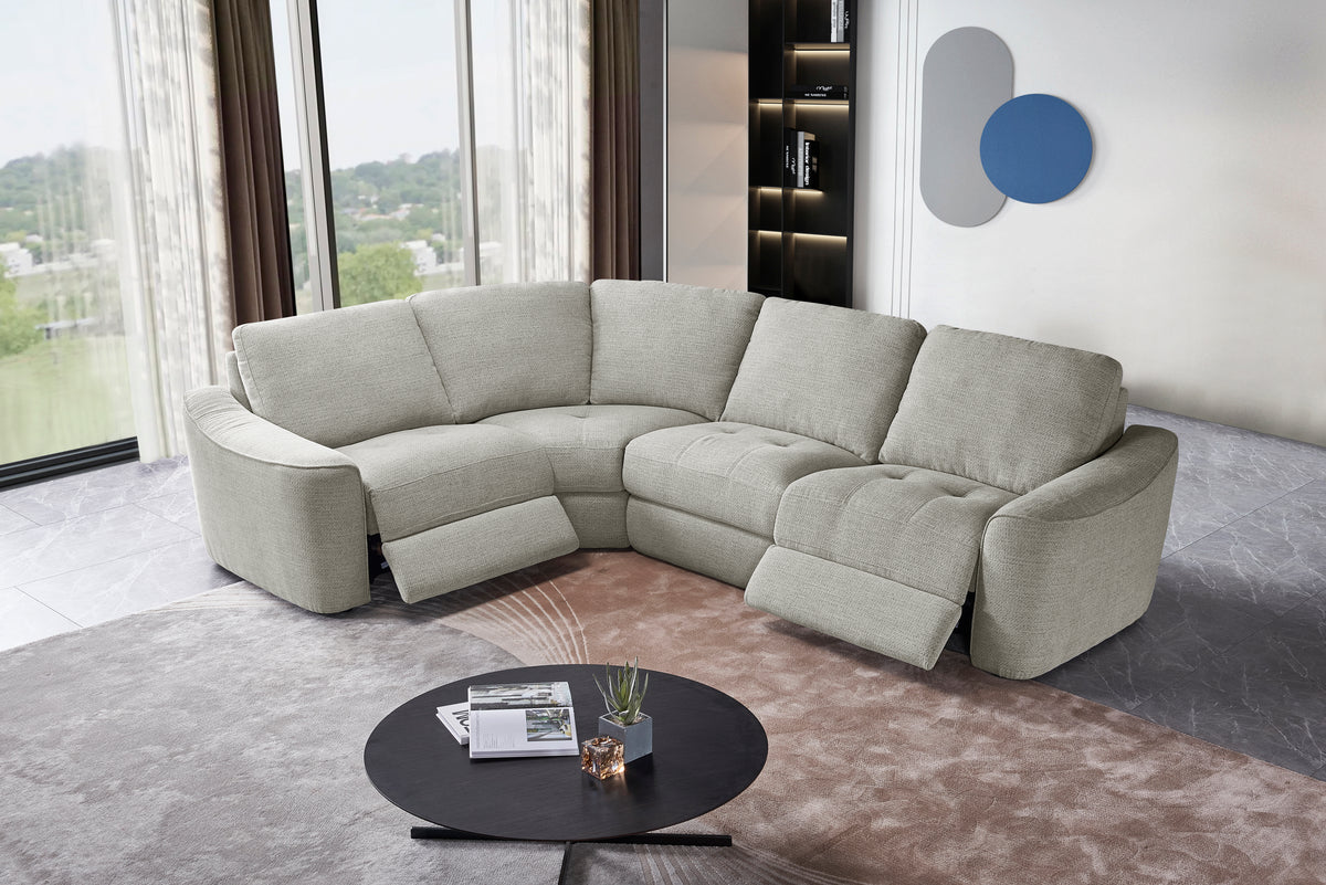Devine Power Reclining Sectional Sofa with Storage Console, Cup Holders, USB Ports & Wireless Charging – Soft Polyester Upholstery