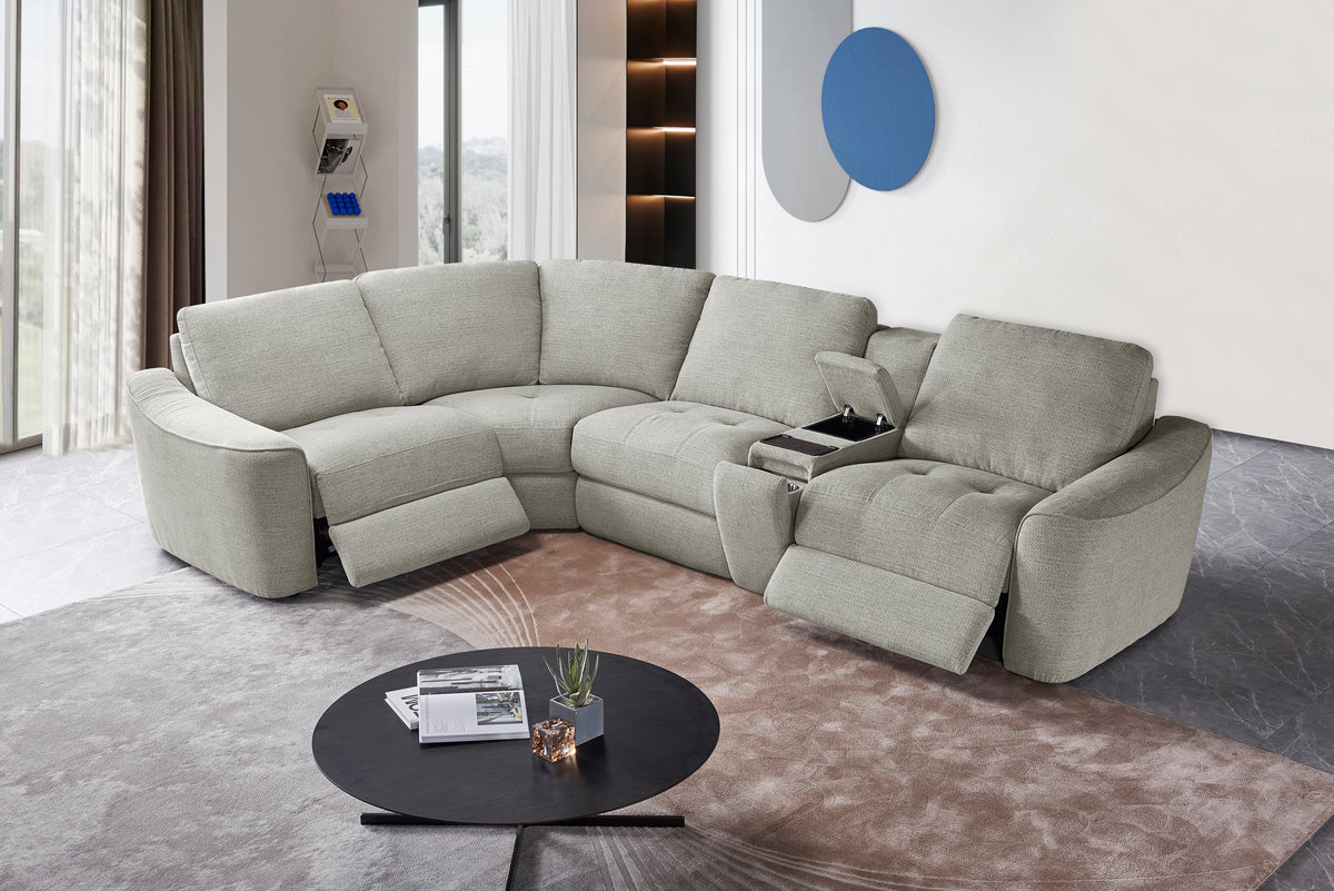 Devine Power Reclining Sectional Sofa with Wireless Charger, USB Ports, Cup Holders & Storage – Modern Plush Upholstered Couch