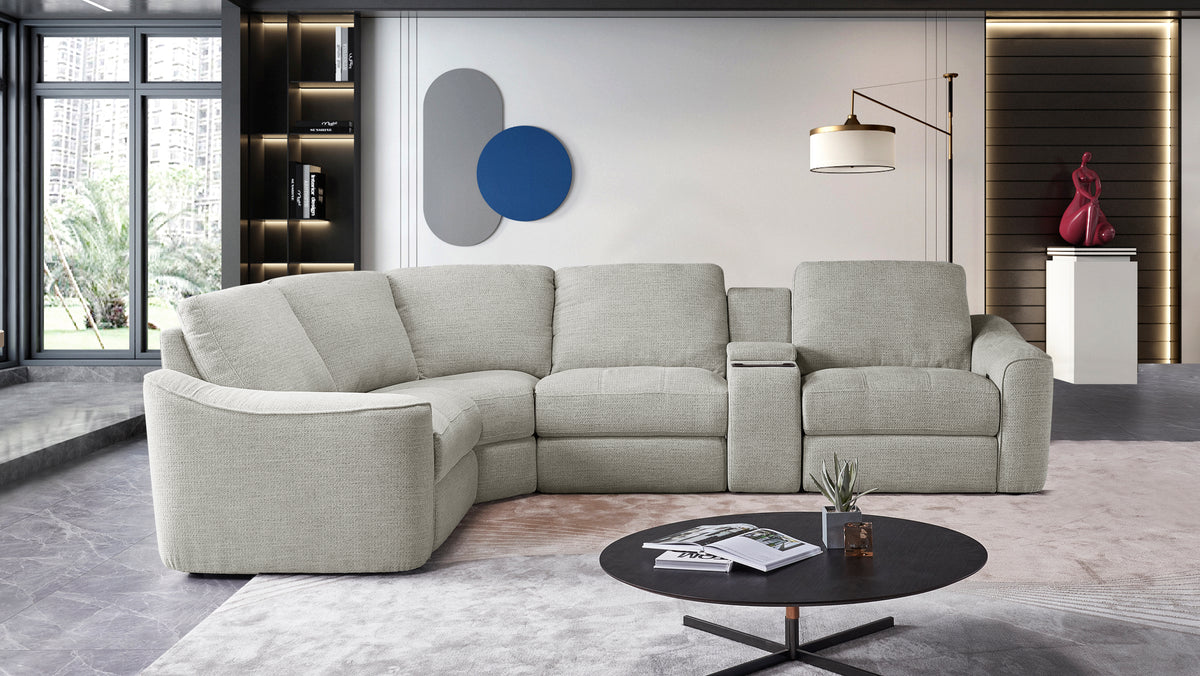 Devine Power Reclining Sectional Sofa with Wireless Charger, USB Ports, Cup Holders & Storage – Modern Plush Upholstered Couch