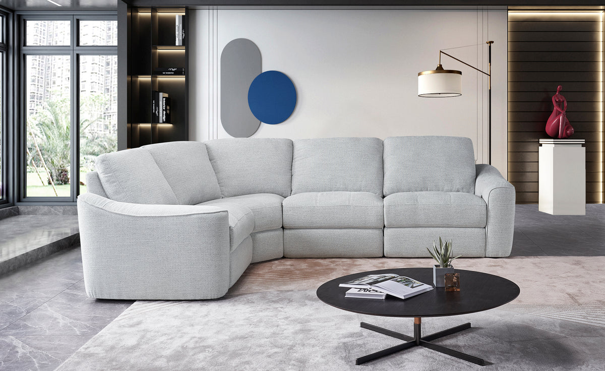 Devine Power Reclining Sectional Sofa with Storage Console, Cup Holders, USB Ports & Wireless Charging – Soft Polyester Upholstery
