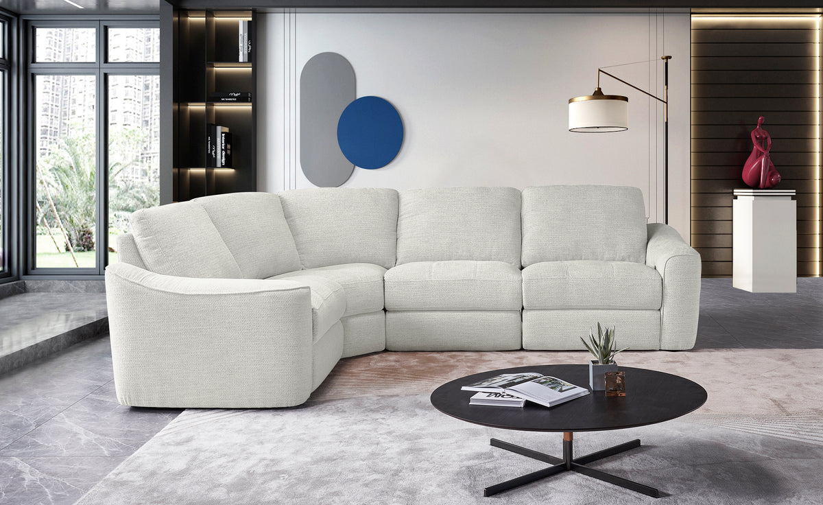 Devine Power Reclining Sectional Sofa with Storage Console, Cup Holders, USB Ports & Wireless Charging – Soft Polyester Upholstery