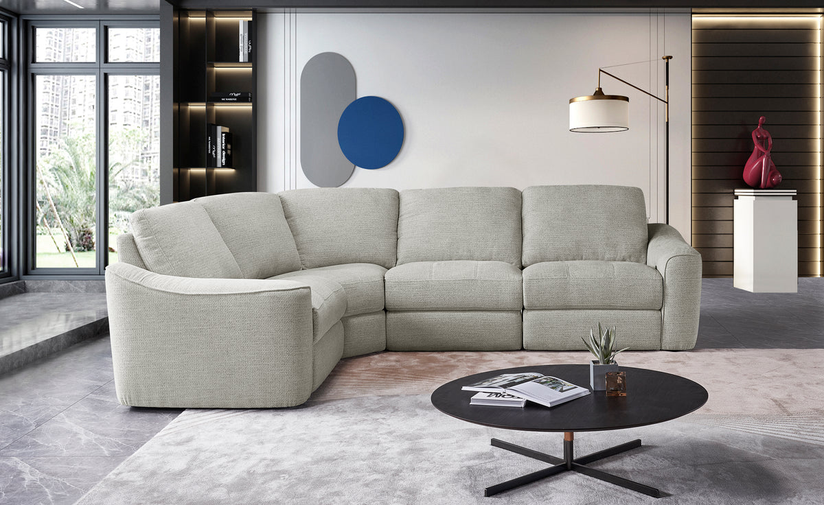 Devine Power Reclining Sectional Sofa with Storage Console, Cup Holders, USB Ports & Wireless Charging – Soft Polyester Upholstery