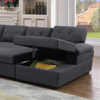 Aine Convertible Sleeper Sectional Sofa with Storage Chaise – Pull-Out Bed Couch for Living Room, Dark Gray 5-Seater