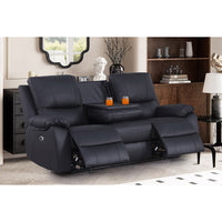 Brita Electric Reclining Sofa Set – Faux Leather with Storage Chaise, USB Charging, Cup Holders & Metal Legs
