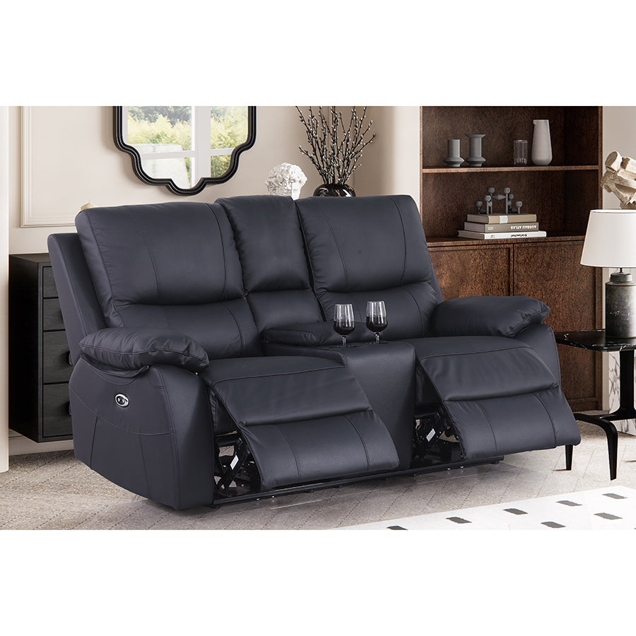 Brita Electric Reclining Sofa Set – Faux Leather with Storage Chaise, USB Charging, Cup Holders & Metal Legs