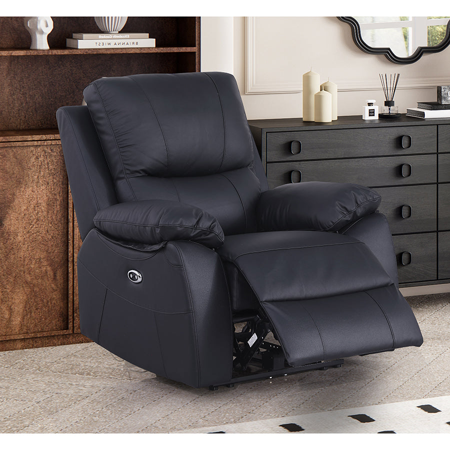 Brita Electric Reclining Sofa Set – Faux Leather with Storage Chaise, USB Charging, Cup Holders & Metal Legs