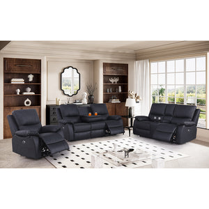 Brita Electric Reclining Sofa Set – Faux Leather with Storage Chaise, USB Charging, Cup Holders & Metal Legs