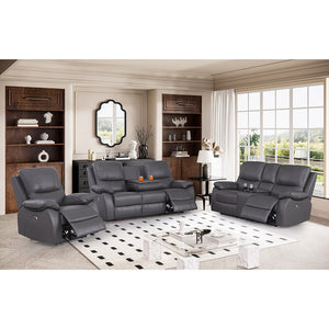 Brita Electric Reclining Sofa Set – Faux Leather with Storage Chaise, USB Charging, Cup Holders & Metal Legs