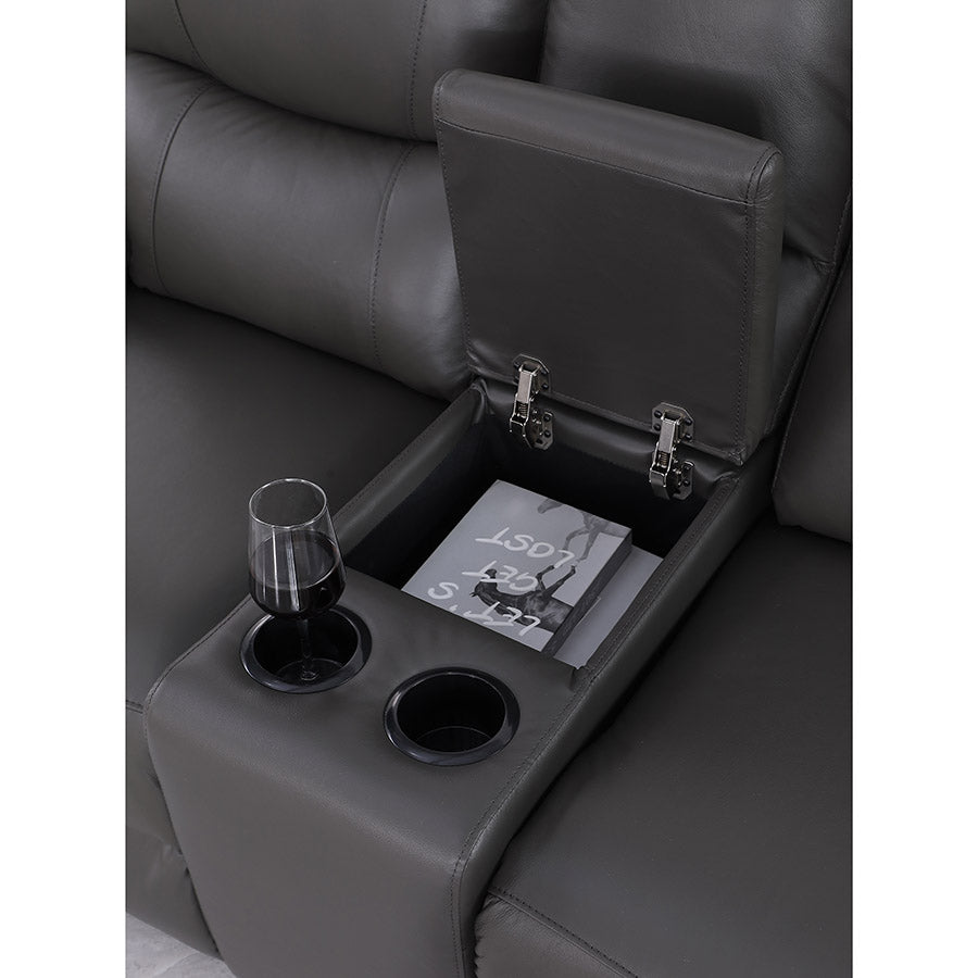 Brita Electric Reclining Sofa Set – Faux Leather with Storage Chaise, USB Charging, Cup Holders & Metal Legs