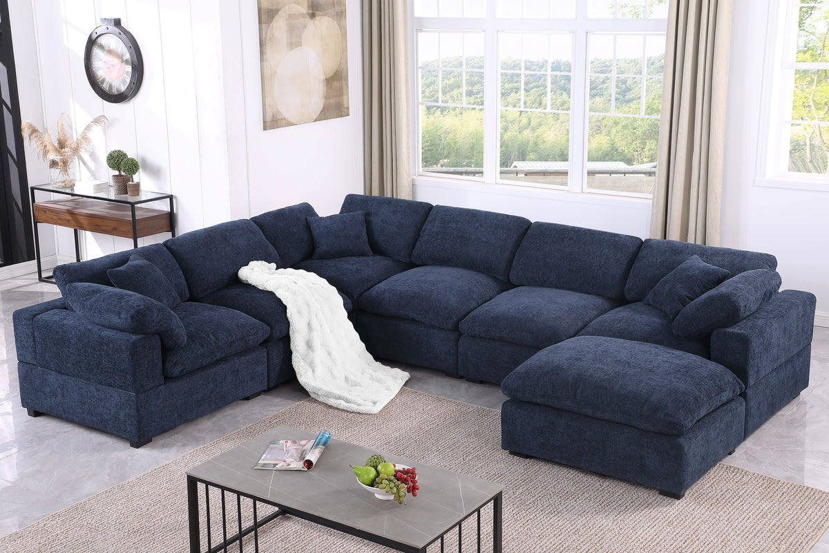 Cassie Oversized 7-Piece Modular Sectional Sofa with Extra-Large Ottomans – Chenille Upholstery, Deep Cushions & Pine Wood Frame