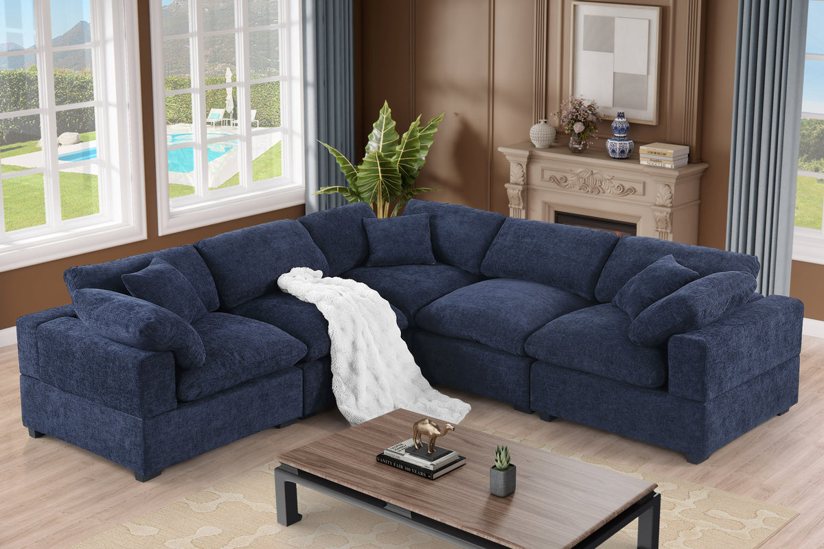 Cassie 6-Piece Oversized Modular Sectional Sofa with Large Ottoman – Chenille Upholstery, Deep Spring Cushions & Durable Pine Wood Frame