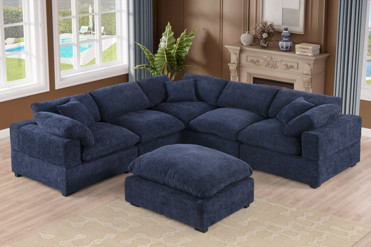 Cassie 6-Piece Oversized Modular Sectional Sofa with Large Ottoman – Chenille Upholstery, Deep Spring Cushions & Durable Pine Wood Frame