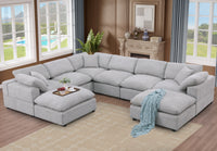 Cassie 8-Piece Oversized Modular Sectional Sofa with Extra-Large Ottomans – Chenille Upholstery, Spring Cushions & Pine Wood Frame for Big Families