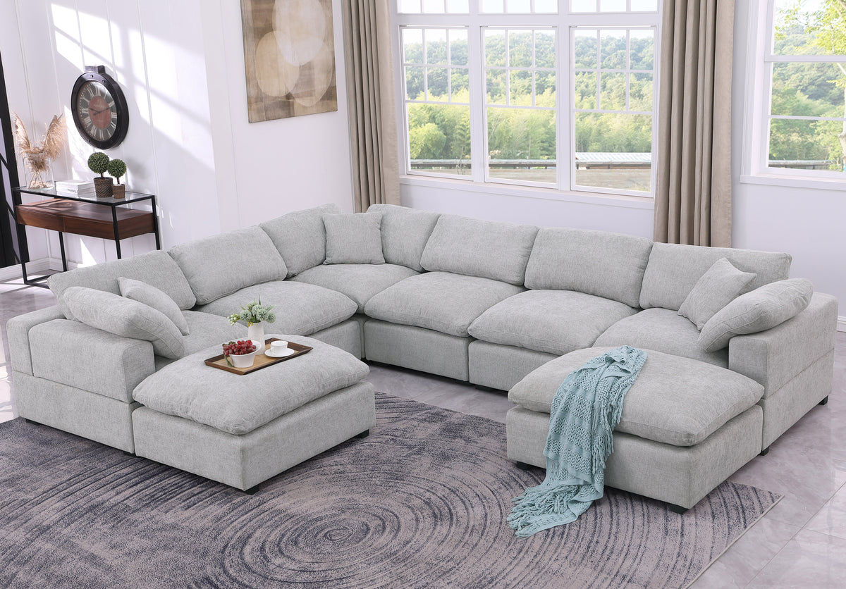 Cassie 8-Piece Oversized Modular Sectional Sofa with Extra-Large Ottomans – Chenille Upholstery, Spring Cushions & Pine Wood Frame for Big Families