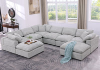 Cassie 8-Piece Oversized Modular Sectional Sofa with Extra-Large Ottomans – Chenille Upholstery, Spring Cushions & Pine Wood Frame for Big Families