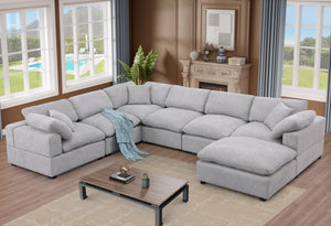 Cassie Oversized 7-Piece Modular Sectional Sofa with Extra-Large Ottomans – Chenille Upholstery, Deep Cushions & Pine Wood Frame