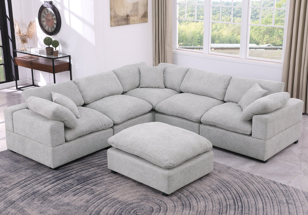 Cassie 6-Piece Oversized Modular Sectional Sofa with Large Ottoman – Chenille Upholstery, Deep Spring Cushions & Durable Pine Wood Frame